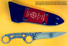 IAFF edition of "Shank" with etched logo on blade, hand-engraved blade, machine engraved red lacquered brass flashplate