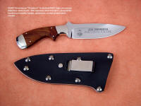 USAF Pararescue "Creature" in mirror polished etched 440C stainless steel blade, 304 stainless steel bolsters, Guayabillo hardwood handle, kydex, aluminum, blued steel sheath with engraved flashplate