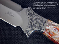 Comparison of etching and engraving on fine handmade custom knife blade and bolster