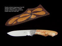 "Thuban" in 440C high chromium stainless steel blade, hand-engraved 304 stainless steel bolsters, Antelope Jasper gemstone handle, shark skin inlaid in hand-carved leather sheath