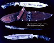 Detailed, wide coverage etching in high resolution on fine handmade commemorative Vietnam Veteran's knife blade