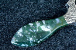 "Achelous" reverse side Indian Green Moss Agate detail. Incredible pattern in microcrystalline quartz