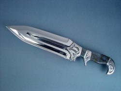 "Aeolus" obverse side view. Blades are cross design, press fit and soldered for permanence. This is a substantial knife.