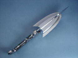 "Aeolus" inside handle tang view. Bolsters are dovetailed, handle material is Labradorite gemstone