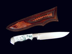 "Aldebaran" reverse side view: note alligator panel inlays on rear of leather sheath and belt loop