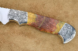 "Aldebaran" 3x enlargement, obverse side handle, engraving, bolster detail. handle is comfortable and solid in the  hand, beautiful and unique