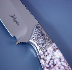 "Alegre" obverse side front bolster detail. Note sculpted front bolster face, engraved stainless steel
