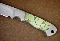 "Altair" obverse side handle detail. Frogskin jasper is natural in color, stable and sealed, polished and smooth