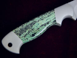 "Altair" reverse side handle detail. Green zebra jasper will outlast the knife, blade, fittings and even the owner!