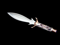 "Amethystine" dagger details. dagger has fine lines, great point, beautiful and challenging 180 degree radiused grind terminations. Handle is elegant and strong with tough gemstone and metal components