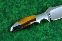 "Arcas" fine custom handmade knife, reverse side handle detail. Tiger Eye gemstone is polished to a glassy luster