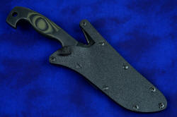"Arctica" professional tactical, combat, rescue, counterterrorism knife, sheathed view. Locking sheath Version 2.0 is sleek, light, with all internal stainless steel lock