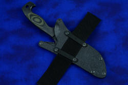 "Arctica" professional tactical, combat, rescue, counterterrorism knife, locking sheath shown with vertical flat clamping straps and 2" wide strap