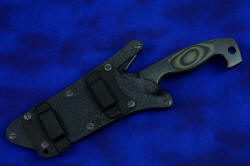 "Arctica" professional tactical, combat, rescue, counterterrorism knife, locking sheath shown with welded, die-formed anodized aluminum horizontal belt loop plates