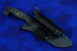 "Arctica" professional tactical, combat, rescue, counterterrorism knife, locking sheath shown with HULA and LIMA flashlight accessories