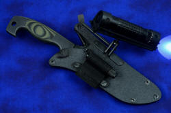 "Arctica" professional tactical, combat, rescue, counterterrorism knife, locking sheath shown with active HULA and MagLite MagTac on low setting