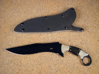 Argiope Blued O-1 blade steel, nickel silver bolsters, Ebony hardwood handle, Kydex, aluminum sheath