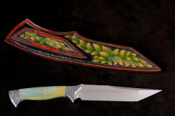 "Argyre" reverse side view. Sheath back is fully carved and hand-dyed, taking many steps and days to complete
