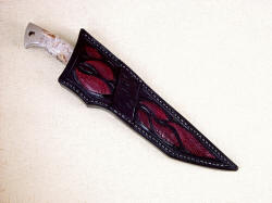 "Argyre" handmade tactical knife sheath, crossdraw. Note lizard skin inlays on rear of sheath, heavyk stiching