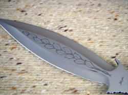 "Amethystine" obverse side blade engraving detail. Leaves are bold and balanced.
