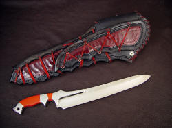 "Artemis" reverse side view. Note tension bindings on massive inlaid ostrich skin sheath