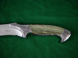 "Astarion" obverse side gemstone handle detail. Note engraving in 304 stainless steel