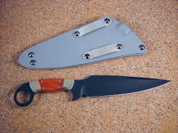 "Bulldog" tactical, combat knife, reverse side view. Australian Blackwood is not black, but darkens to a deep red over time