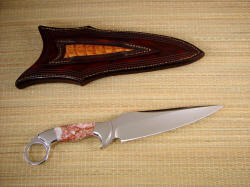 "Bulldog" reverse side view. Note wild gemstone handle pattern and color, caiman inlay on sheath belt loop