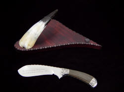 "The Cattleman" obverse side view. Knife design is thin and deep belly drop point, perfect for castrating and slick cuts