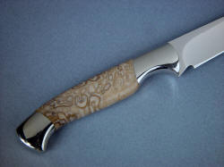 "Consus" Paring knife, reverse side view. Handle is comfortable and strong, surfaces are tight, polished, and premium material 