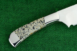 "Cygnus ST" reverse side gemstone handle detail. Bolsters are clean and smooth, gemstone is polished and comfortable.