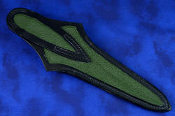 "Daqar" dagger, sheath back view. Belt loop is formed and inlaid with rayskin, double row stitched for strength