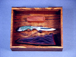 "Durango" in case. Note block at top to hold blade broken in auto crash. Case is Red Oak and Lauan (Philippine Mahogany)