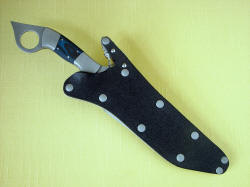 "Tien" sheathed view. Sheath is positively locking, bulletproof, waterproof, and very tough. All fittings are stainless steel