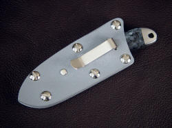 "Firefly" kydex sheath reverse view. Sheath is mounted with a nickel silver belt/boot clip 