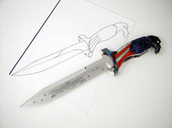 Line drawing pattern for custom knife with finished knife: Freedom's Promise