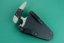 "Guardian" Custom Counterterrorism YAMAM combat dagger, sheath reverse view. Sheath retains knife yet allows quick and fast access with high protection and security of double thickness kydex and high strength anodized aluminum frame and components