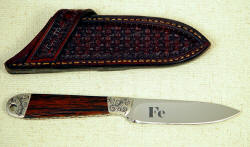 "The Horseman" rancer's, rider's knife, reverse side view. Note custom etching symbol for iron, the name of the horse.