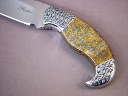 "Iraca" handmade fine knife by Jay Fisher. Obverse side handle detail. 
