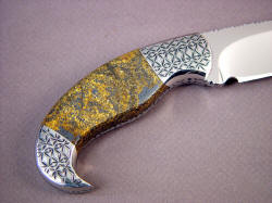 "Iraca" reverse side handle detail. Note hand-engraved design matches filework and Incan theme. 
