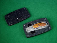 "Izar" folding knife, Pietersite gemstone handle in Black Galaxy Granite case