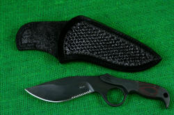 "Kairos" professional counterterrorism tactical knife, with leather sheath, obverse side view