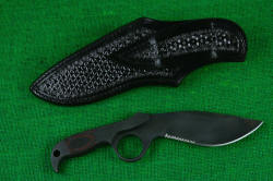 "Kairos" professional counterterrorism tactical knife, reverse side view with leather sheath