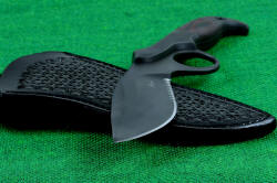 "Kairos" professional counterterrorism tactical knife, point detail illustrating extremely thin and aggressive point possible with high toughness ATS-34 steel