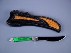 "Kineau" Fine collectors, working knife: Reverse side view. Note inlays on rear of sheath and belt loop