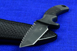 "Krag" tactical, counterterrorism professional knife, point detail of extremely aggressive single-bevel razor keen cutting edge in wear-resistant T3 processed steel