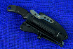 "Krag" tactical, counterterrorism professional knife, shown with HULA mounted on hybrid tension lock sheath
