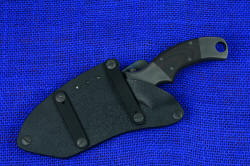 "Krag" tactical, counterterrorism professional knife, shown with horizontal flat clamping straps to clamp rigidly to web, belt, strap, pack, vest, PALS, or gear