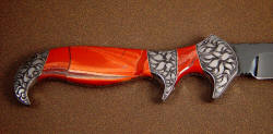 "Ladron" reverse side handle detail, hand-engraved carbon steel and Red River jasper gemstone knife handle
