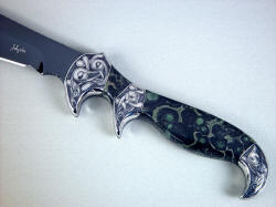 "Ladron" obverse side handle detail. Nebula stone is a rare discovery, unique and stunning gemstone handle material